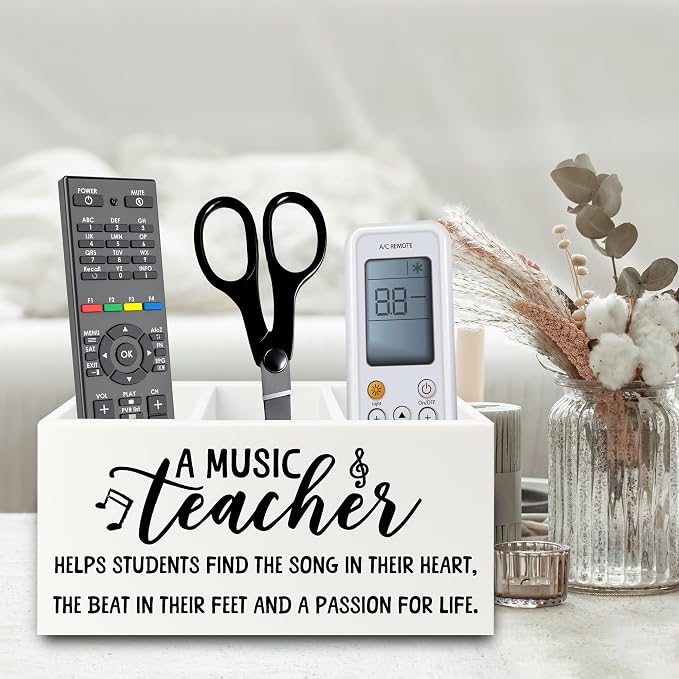 Music Teacher Pen Pencil Holder Organizer for Desk, Music Teacher Gifts, Teachers Appreciation Gifts for Women Men Wooden Box Sign for Office Workplace Classroom Desk Tabletop Decorations