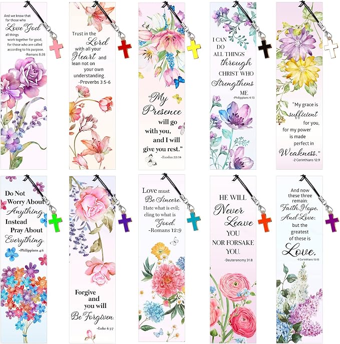 Gersoniel 30 Pcs Christian Bookmarks for Women Bible Verse Inspirational Scripture Bookmark Bulk Religious Page Marker with Cross Pendant for First Communion Mother Day Church Gift(Pastel Style)