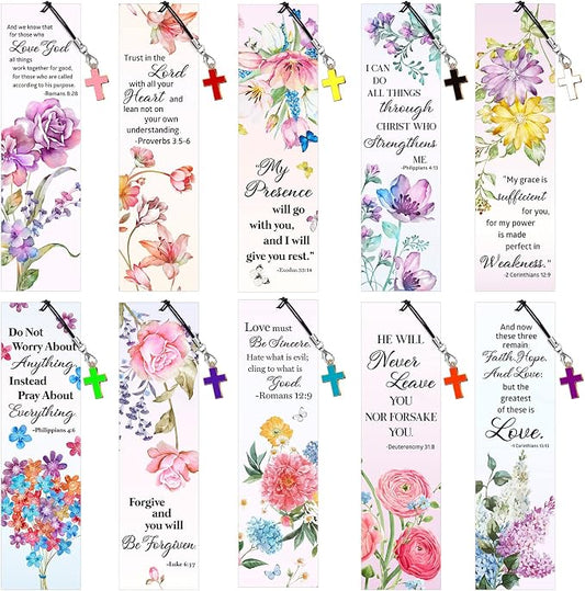 Gersoniel 30 Pcs Christian Bookmarks for Women Bible Verse Inspirational Scripture Bookmark Bulk Religious Page Marker with Cross Pendant for First Communion Mother Day Church Gift(Pastel Style)