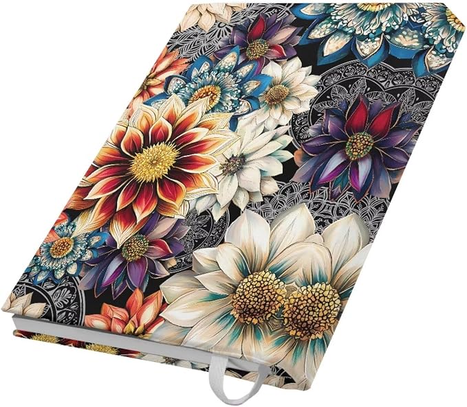 Dreaweet Mandala Lotus Print Stretchable Book Covers Jumbo Fabric Book Protective Sleeves for Hardcover Textbooks Notebooks up to 9"x11",Reusable Washable