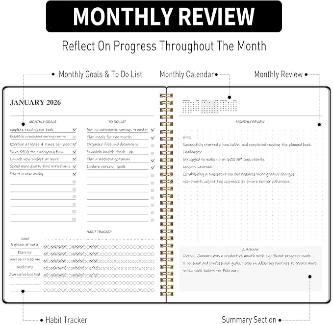 2026-2027 Monthly Planner, Calender Planner from Jan 2026 - Dec 2027, 24 Months for Planning with Habit Tracker, To-Do List, Goals,Summary ,7.5" x 10", Spiral Bindding for Personal Organizer and Office Supplies