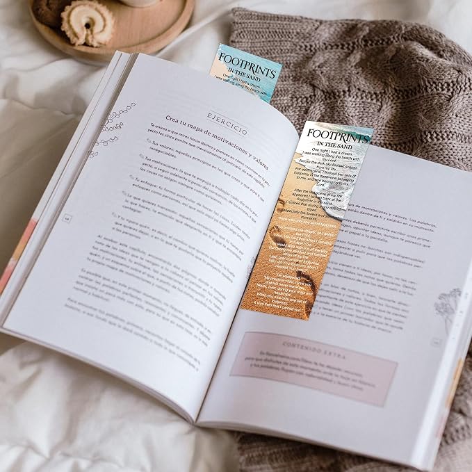 100 Pcs Footprints in The Sand Bookmark, Christian Bible Verse Book Markers Page Clips, Inspirational Bookish Gifts for Women Students Book Lovers