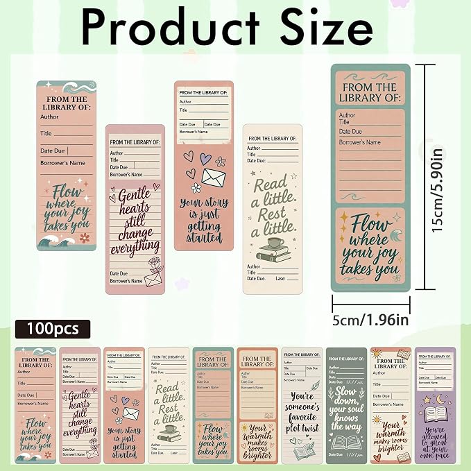Library Card Bookmarks Bulk, 100 Pcs Vintage Aesthetic Book Marks for Reading Women Girls, Bookish Paper Page Markers Double Sided for Book Lovers Library Reading Accessories Gifts