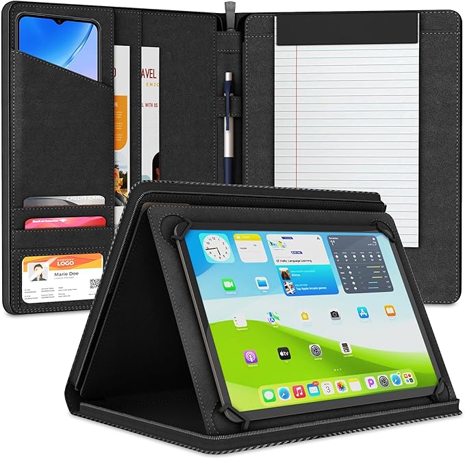 Universal Padfolio Case – Tablet Portfolio Organizer with Notepad Holder – Compatible with iPad 10th 11th Gen, iPad Pro 11, iPad 7 8 9 10.2 10.9 and 9.7 inches