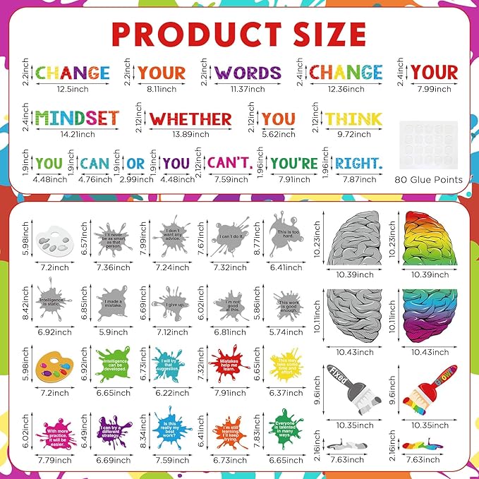 Dispowreath 44 Pcs Growth Mindset Bulletin Board Set Inspirational Poster Motivational Quotes Positive Sayings Accent Display Set Growth Mindset Classroom Decoration for Middle High School