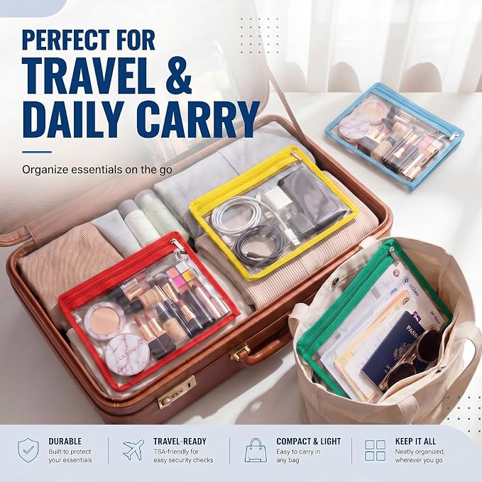 Ireer 18 Pcs Clear Zipper Pouches PVC Waterproof Pouch Bags Transparent Zipper Pouch Clear Storage Bags Multipurpose for Organizing Travel Cosmetics Document File (Multicolor,8 x 9.8 Inch)