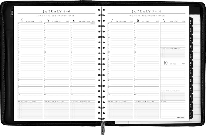 AT-A-GLANCE 2027 Planner Refillable Padfolio, Weekly & Monthly, 10" x 12.5", Executive, Zipper, Black (70NX810527)