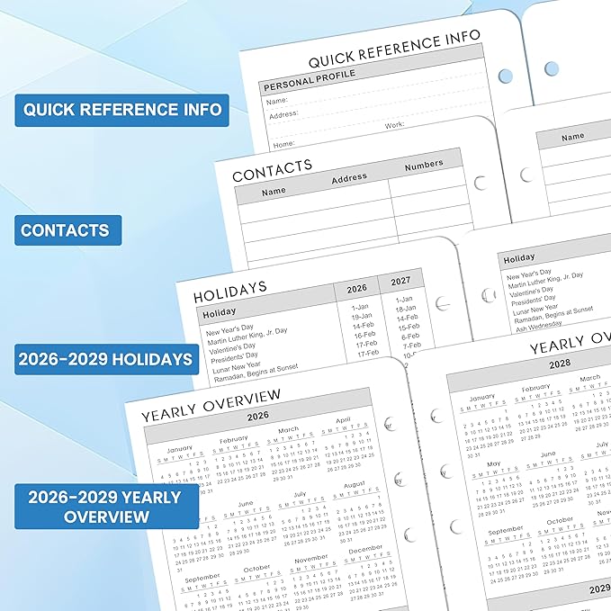 2026-2029 Planner Refills - A6 Planner Inserts with 6-Hole Punched, July 2026 - June 2029, 3 Year Monthly Planner Refills, 3-3/4" x 6-3/4", A6 Binder Inserts, 2026-2029 Monthly Planner with Tabs
