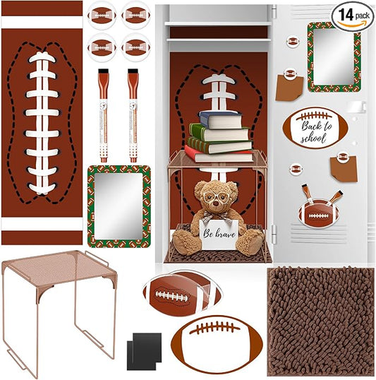 Demonwer 14 Pcs Locker Accessories Kit Rugby Themed Locker Organizer Magnetic Whiteboard Mirror Pen Holder Rugby Stickers for Back to School Essentials Locker Decorations