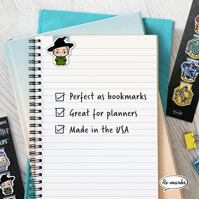 Re-Marks “Harry Potter” Hogwarts House Crests and Wizards Magnetic Page Clips, 2 Sets of 4 Page Clips, 8 Clips Total