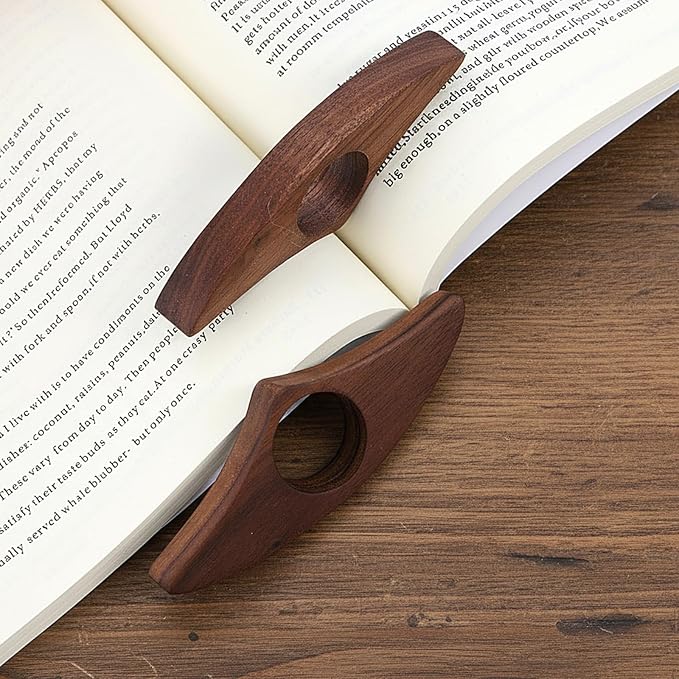 2PCS Book Holder Thumb Wooden Page Holder, Walnut Page Holders One Handed Books Smooth Bookmark Gifts Book Accessories for Reading Lovers