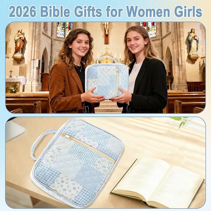 Bible Cover Case Study Supplies for Women Gifts Large Bible Cover with Highlighters Pens Tabs Cute Quilted Carrying Case Journal Kit Accessories Christian Gifts Sticky Notes D