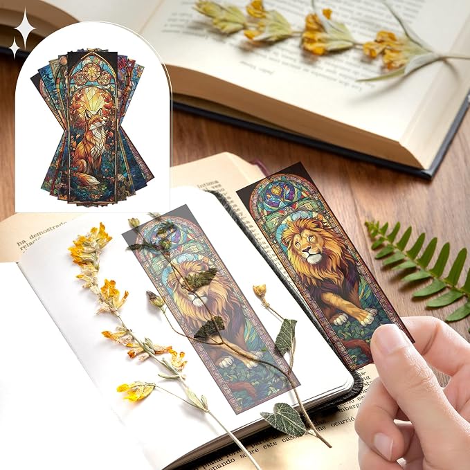 Stained Glass Animal Transparent Bookmark - Wxiben 10 Pcs Fantasy Animals Transparent PVC Bookmark Cat Turtle Book Mark Page Clips Gifts for Women Men Book Lovers Bookish Readers Accessories