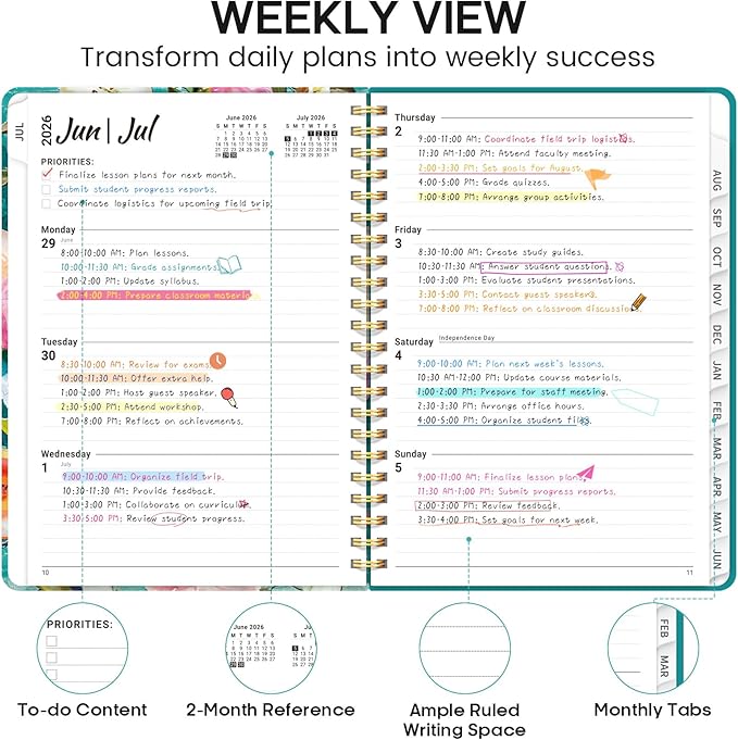 Academic Planner 2026-2027, Weekly and Monthly Calendar Book, July 2026 – June 2027, Hardcover Planner with Tabs, Perfect for Teachers, Students, Women & Men, A4 (8.5" x 11") - Oil