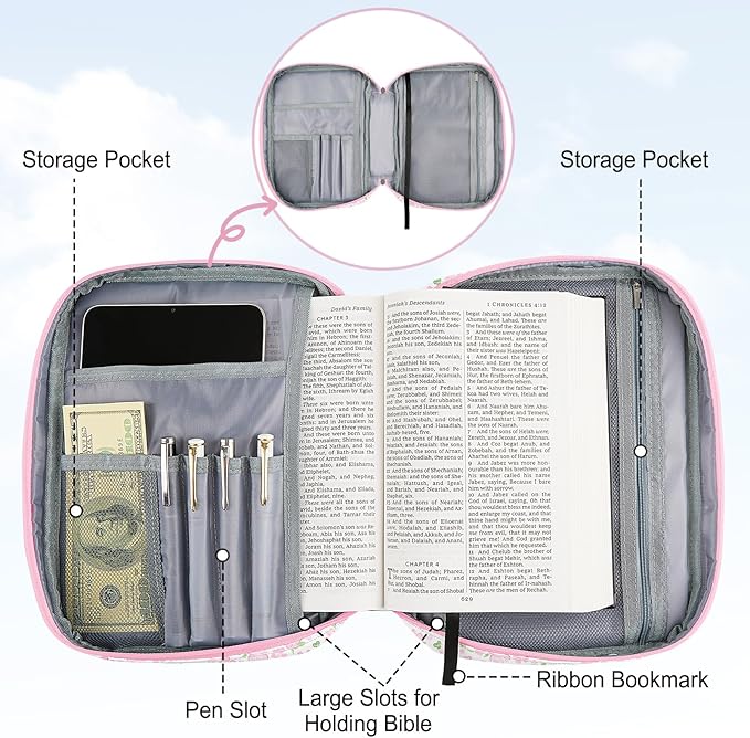 Bible Cover Case for Women, Quilted Bible Cover Bag with Handle for Girls, Bible Carrying Case Study Supplies Accessories for Women
