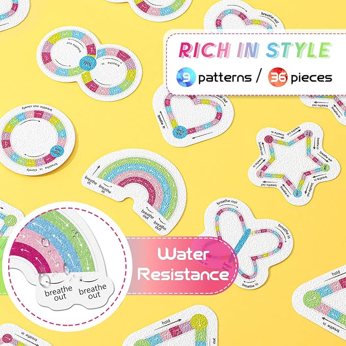 Gersoniel 36 Pcs Anxiety Sensory Stickers Strips Adhesive Textured Mental Health Calm Stickers Mindfulness Fidget Decals Stress Anxiety Relief Items for Therapy Office Desk(Cute Breathe Style)