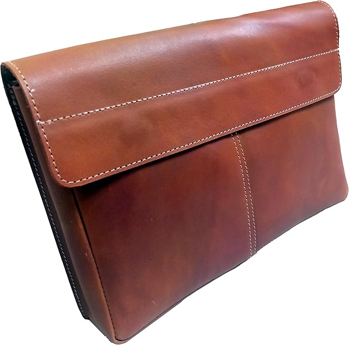 CALYX Leather Folder, Full Grain Leather File Folder Organizer Document Holder, Leather Portfolio for Men – Spacious Leather Folio Laptop Sleeve Case for 13" Laptops, MacBook & Tablets (Crazy Tan)
