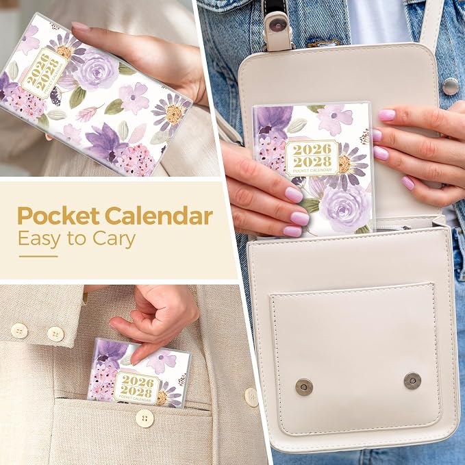 SKYDUE Pocket Calendar 2026-2028, Pocket Monthly Planner Jul 2026 - Dec 2028 for Purse, 6.7" X 3.8" 30-Month Small Planner, Academic Year Calendar, Compact Design with Plastic Sleeve