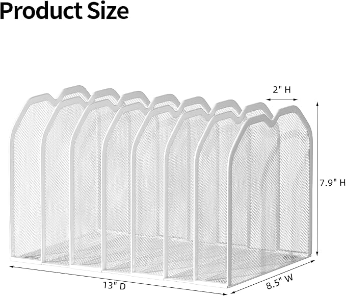 FANXIYQ White 7-Section File Folder Organizer for Desk, Metal Vertical File Holder Stand, Desktop File Organizer Rack for Letter/A4 Folders, Papers, Books, Office Classroom Home