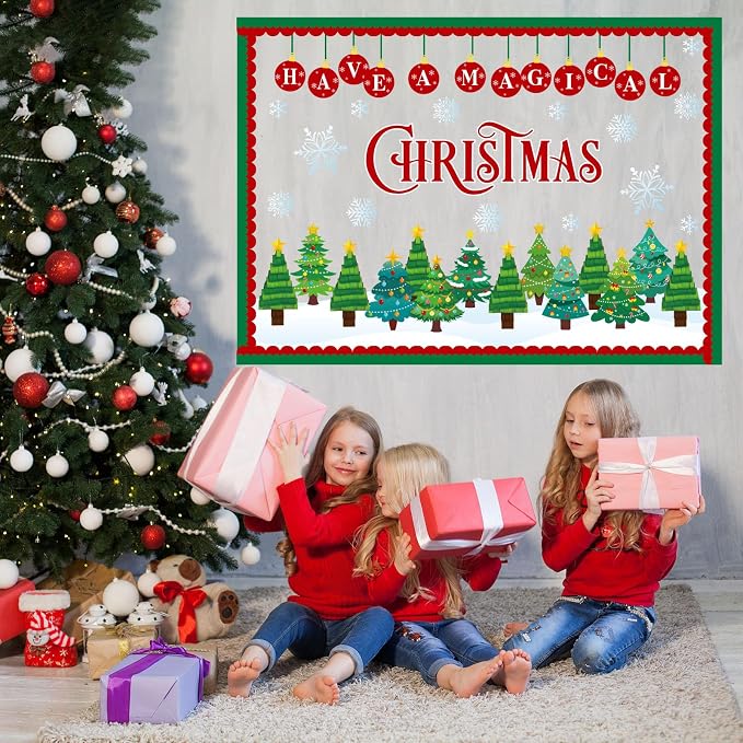 Containlol 65 Pcs DIY Christmas Tree Bulletin Board Set Christmas Classroom Bulletin Board Decorations 3D Xmas Tree Cutouts DIY Crafts Set for Winter Xmas Holiday Birthday School Home Wall Door Decor