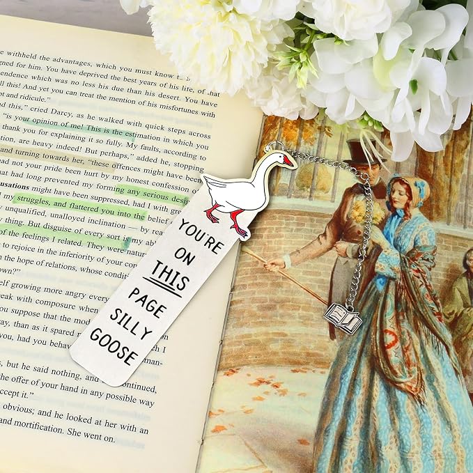 2Pcs Funny Silly Goose Bookmark Gifts for Women Men Book Lover Gifts Metal Book Mark Stainless Steel Bookmark Inspirational Women Reading Accessories Unique Friend Teacher Gifts Birthday Gift