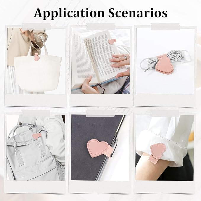 2Pcs Magnetic Leather Heart Bookmarks with Pen Holder, Cute Book Markers Clip with Gift Box, Reading Accessories for Book Lovers Women Teachers Students, Pink