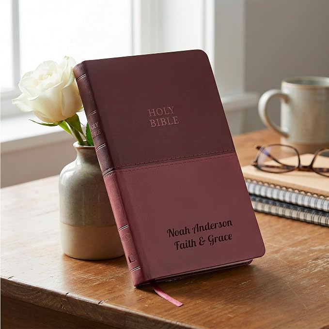 Printualist Personalized KJV Value Thinline Holy Bible with Name Engraved, Red Letter King James Version, Faux Leather Brown Cover, Custom Gift Bible for Christian Celebrations