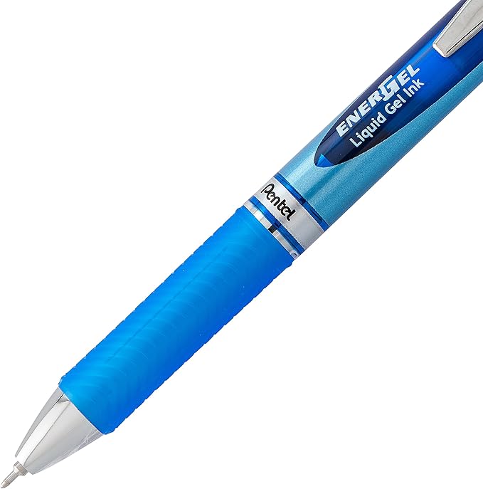 Pentel® EnerGel™ RTX Retractable Liquid Gel Pens, Fine Point, 0.5 mm, 54% Recycled, Assorted Barrel Colors, Blue Ink, Pack Of 12 Pens