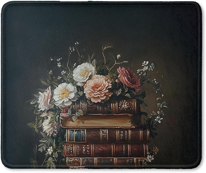 Vintage Moody Floral Book Mouse Pad, Reading Lovers Reader Librarian Gifts, Dark Academia Cottagecore Bookish Mouse Pad for Home Office Computer Gaming Desk Essentials, 9.5x7.9 Inch