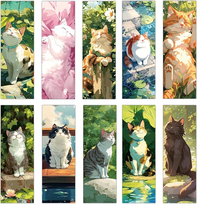 50 Pcs Cat Bookmarks, Oil Painting Paper Page Markers for Men and Women, Aesthetic Reading Accessories, Office and Home Supplies, Holiday Gift Ideas