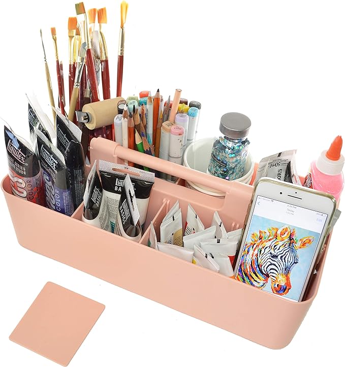 Portable Caddy Organizer - Stackable Plastic Caddy with Handle | Desk, Makeup, Dorm Caddy, Classroom Art Organizers (Made In Usa) (Mint/Pink/Lavender/Ivory)