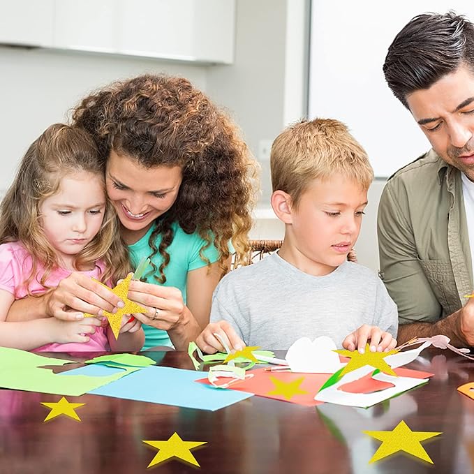 120 PCS Glitter Gold Five Star Cutouts Paper Star Cutouts Gold Star Cutouts for Bulletin Board Stars Classroom Wall Party Decoration Supply 3 Sizes 3.1inch 4.7inch 6.2inch