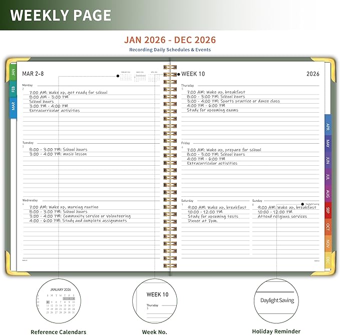Planner -2026, Hardcover Weekly & Monthly Calendar Planner, January 2026 - December 2026, 8.5" x 11", Daily Agenda Book with Colorful Tabs, College Organizer Notebook, School & Work Supplies for Student Teacher Classroom