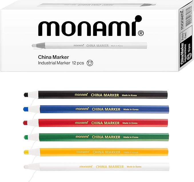 Monami Peel Off China Markers, Assorted Color, Grease Pencil, Pack of 12, Fade & Moisture Resistant Wax Markers, Easy to Erase, for Glass, Metal, Porcelain & Other