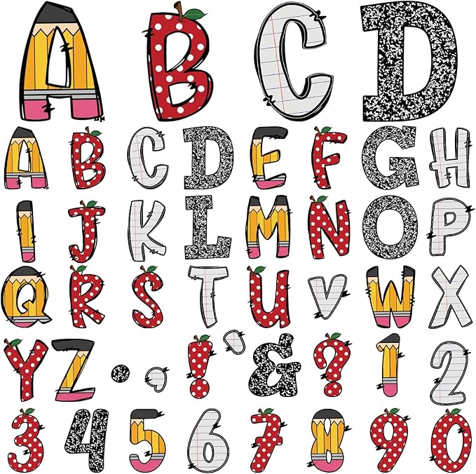Gueevin 219 Pcs Bulletin Board Letters Set 4" Composition Book Letters for Bulletin Board Alphabet Cutout Classroom Decor with Uppercase, Lowercase Letter, 0-9 Numbers and Punctuation for Home School