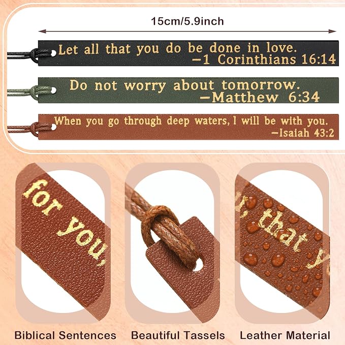 30 Pcs Fathers Day Christian Gifts Bulk Religious Leather Bookmarks for Men Leather Handmade Bible Bookmarks Religious Christian Gifts for Father's Day Book Lovers Church Book Club Supplies