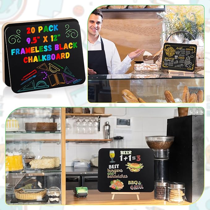 20 Pcs Chalk Board for Kids Bulk 9.5" x 12" Double-Sided Wooden Frameless Chalkboard Sign Blackboard for Kids Student School Classroom Home Office Restaurant Birthday Party Favors