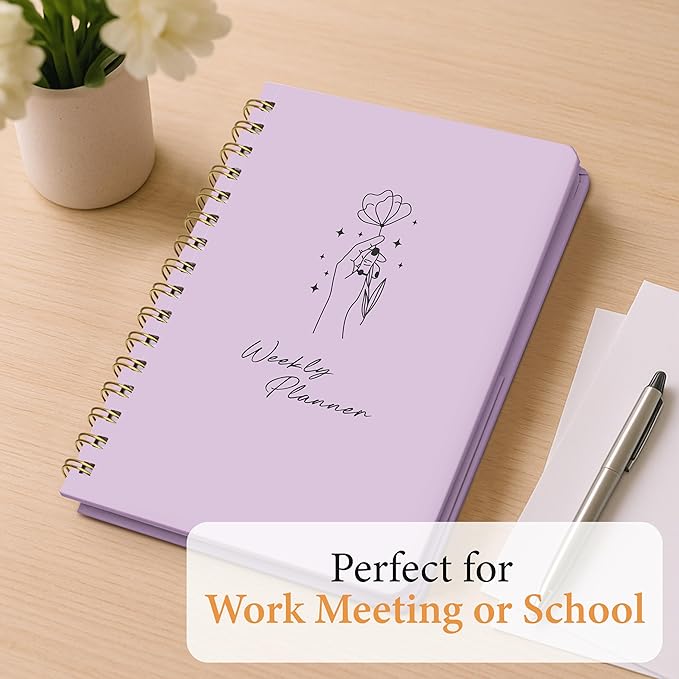 Undated Weekly Planner – Minimalist Notebook for Work, Home & Daily Writing | Simple Matte Planner for Goals, Appointments, Notes & Productivity, Elegant Cardstock Pages, Purple
