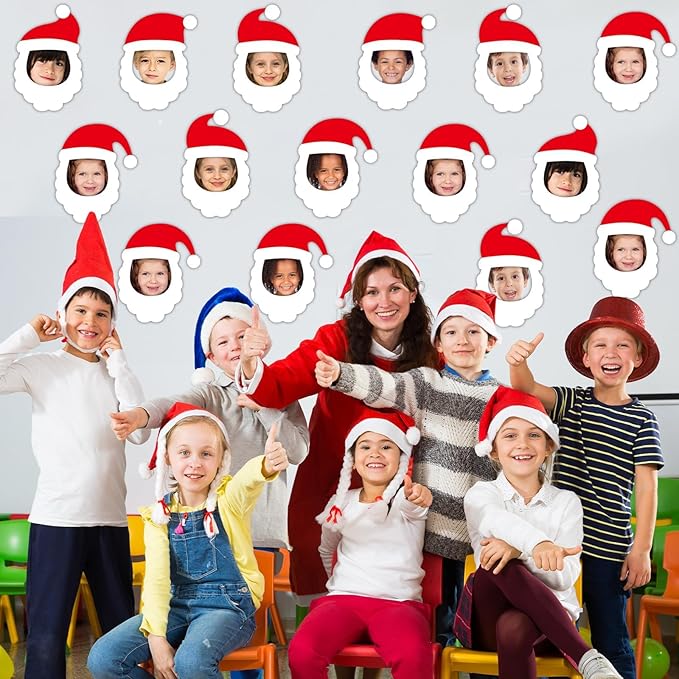80Pcs Christmas Santa Claus Photo Cutouts Xmas Santa DIY Cutout Bulletin Board Christmas Santas Claus Paper Cut-Outs Classroom Decor for Photo Craft Classroom Home Xmas Winter Party Favor Supplies