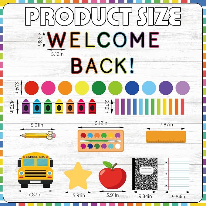 Mooliwe 94 Pcs Composition Notebook Classroom Decor Welcome Back to School Bulletin Board Set Checkered Classroom Decor Smile Face Stationery Paper Cutouts for First Day of School Wall Door(Striped)