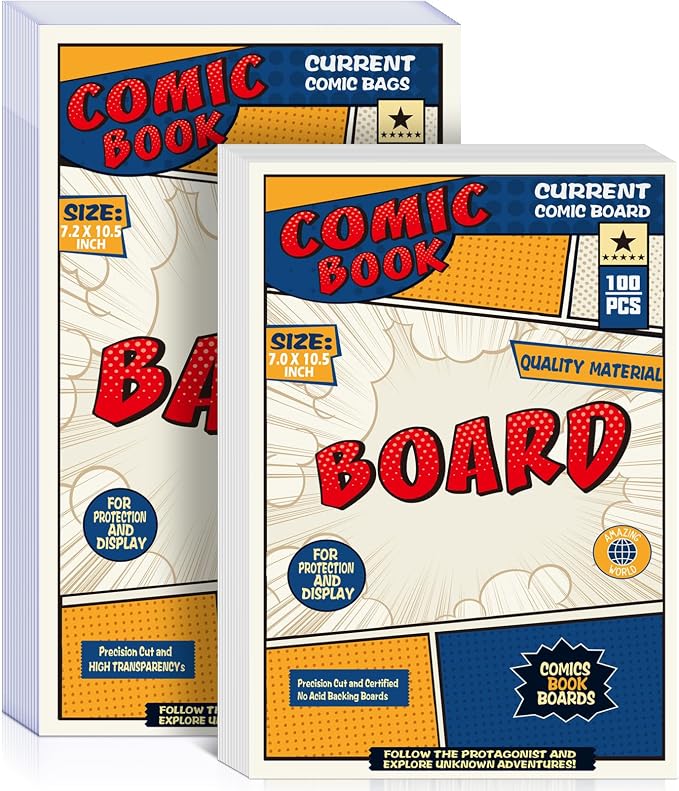 Leffis 100 Count Comic Book Current Size Bags and Boards Transparent Acid-Free and Reusable Comic Book Sleeves for Regular Comics (Bags and Boards X 100pcs) (100 Count)