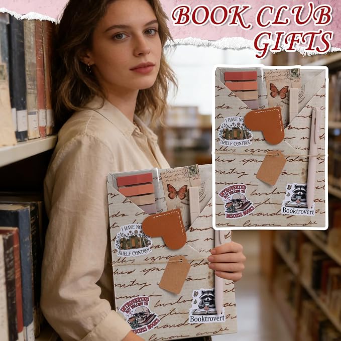 Blind Date with a Book Gift Box - Hamdwerk 6 Set Vintage Blind Book Date Gift Supplies Includes Wrapping Paper Tags Pens Bookmark Stickers Book Lover Club Gifts for Women Librarian Bookish Reader