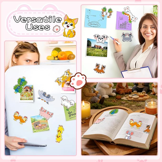 60Pack Cute Farm Animal Bookmark Magnetic Bookmarks for Reading Women Men Kids Teacher Book Lovers Gifts, Unique Personalized Bookmarks Bulk Magnet Bookmark Clips Pretty Funny Page Book Markers