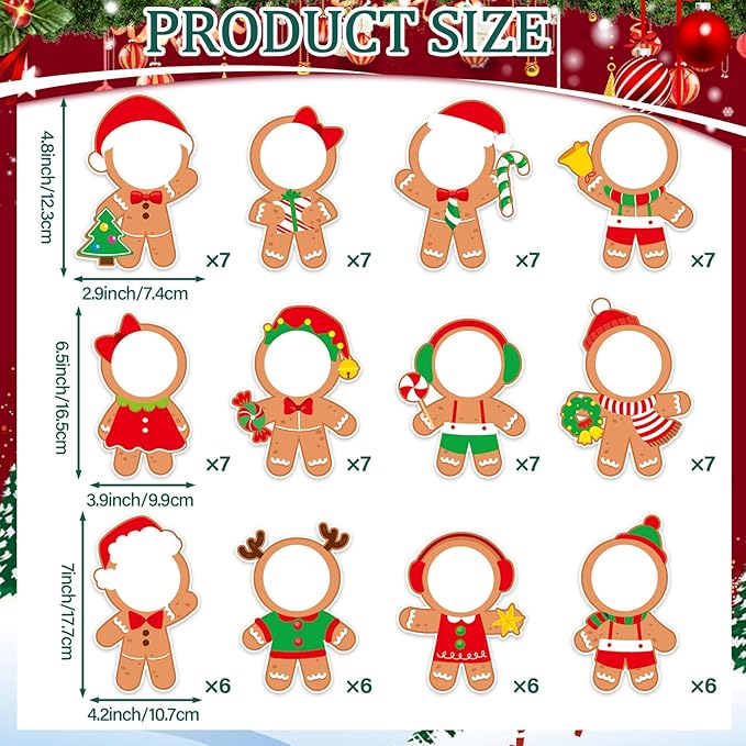 80Pcs Christmas Gingerbread Photo Cutouts Xmas Paper Decorations Bulletin Board Christmas Gingerbread Man Paper Cut-Outs Classroom Decor for Photo DIY Craft Classroom Home Winter Party Favor Supplies