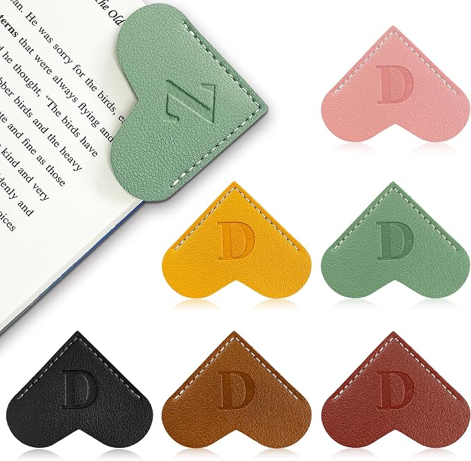 6Pcs Personalized Leather Heart Bookmark with Initial,26 A-Z Letters Cute Corner Book Mark for Reading,Book Page Accessories for Women, Book Lovers, Teachers, Students Gifts