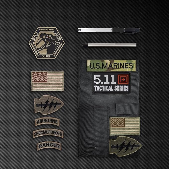 OCP Military Book Cover, Tactical Notebook Cover for 5.5”X 8” Journal Notebook Cover, OCP Green Book Cover, Field Notes Ring Binder (Black, 5.5”X 8”)