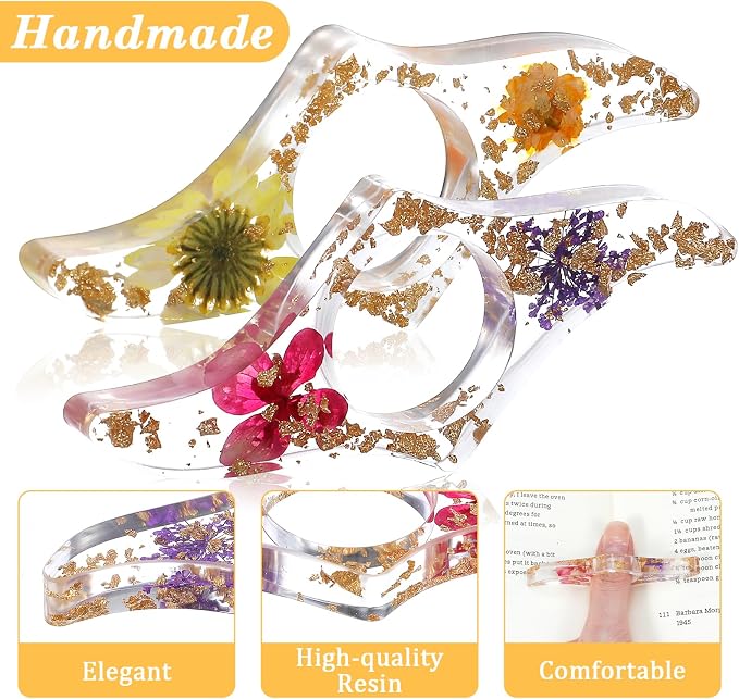 4 Pcs Book Page Holder, Dried Flower Thumb Book Page Holders for Reading, Transparent Floral Resin Bookmarks Holder with Tassels, Reading Accessories for Book Lovers Students Teachers