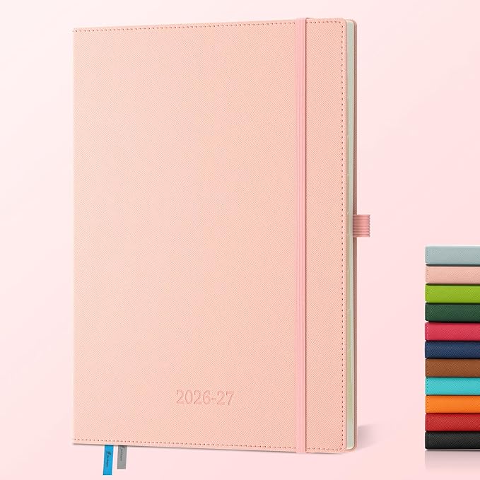 Weekly Monthly 2026-2027 Planner (July 26-Dec 27),11.5"x8.5",18 Months Agenda Plan with Month Tabs & Pocket,Expenses/Note Pages, Academic Calendar with Vegan Leather Cover,Pink