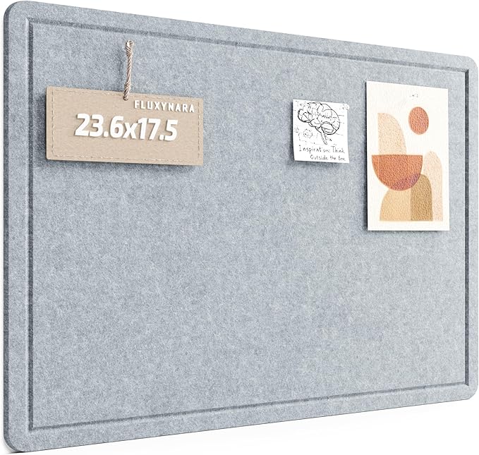 Fluxynara Bulletin Board, 23.6" x 17.5" Cork Board Alternative with 12 Safe Removable Adhesive Tabs, Foldable Felt Pin Board for Home Office, Classroom, Bedroom,Entryway for Walls—Blue Gray