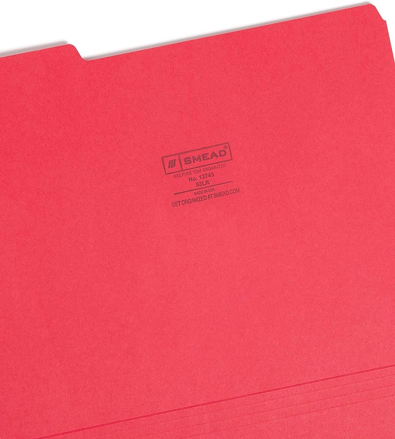 Smead File Folder, 1/3-Cut Tab, Assorted Positions, Letter Size, Red, Value Filing Products, 100 per Box (Pack of 2)